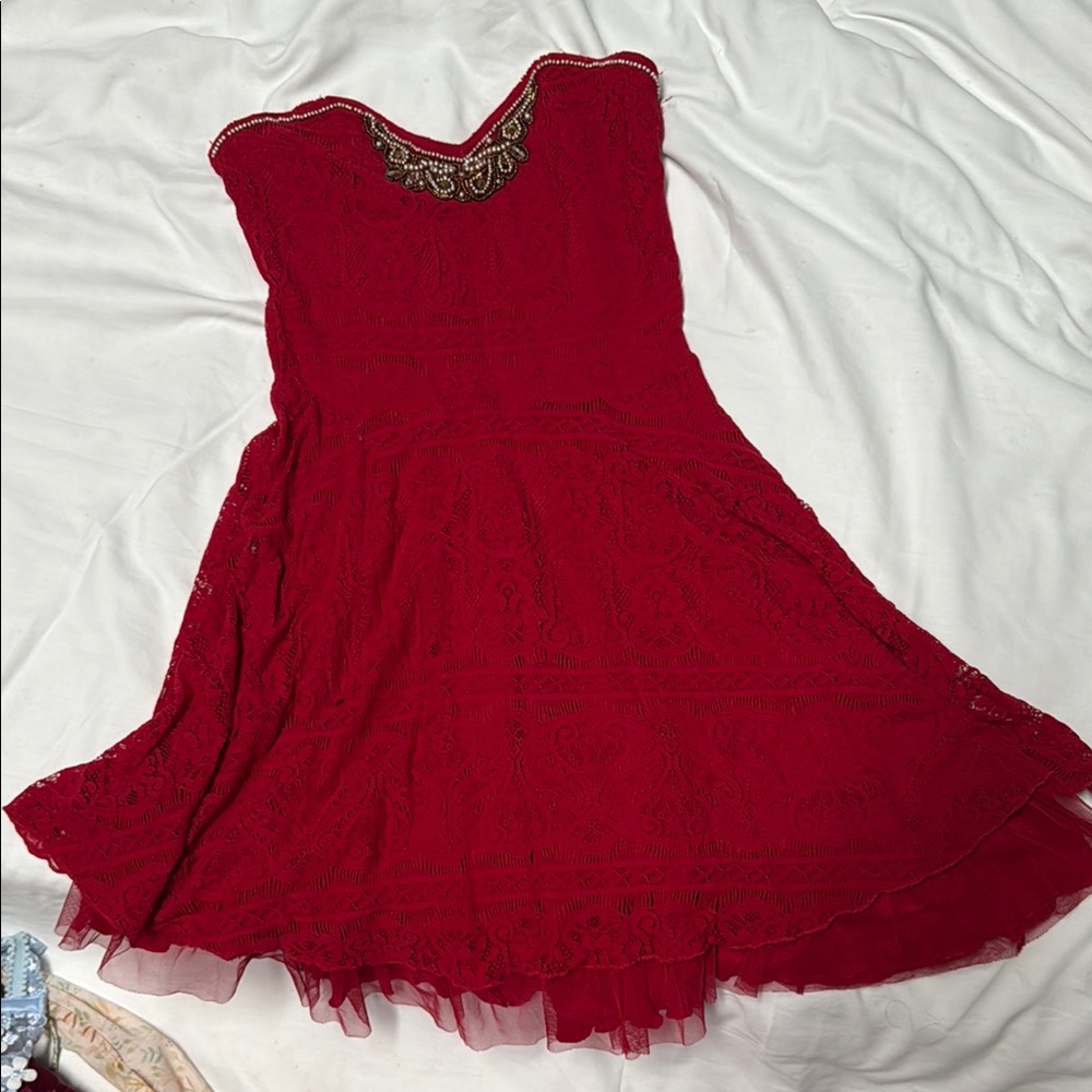 Free People Red Ruffled Mini Dress - Picture 2 of 5